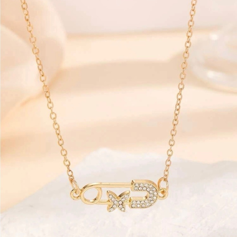 Butterfly Safety Pin Gold Necklace